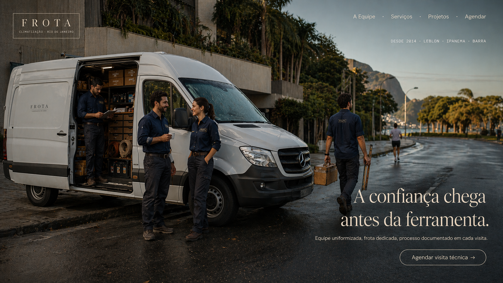 Frota — equipe uniformizada e processo documentado de climatização